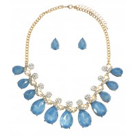 Icy Crystal Rhinestone Teardrop Statement Necklace Set